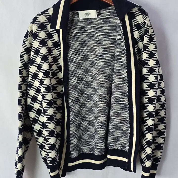 [BUNJANG] Atelier Nine Check Jacquard Knit Set Navy / 아틀리에 나인 체크 자카드 니트 셋업 가디건 네이비/free