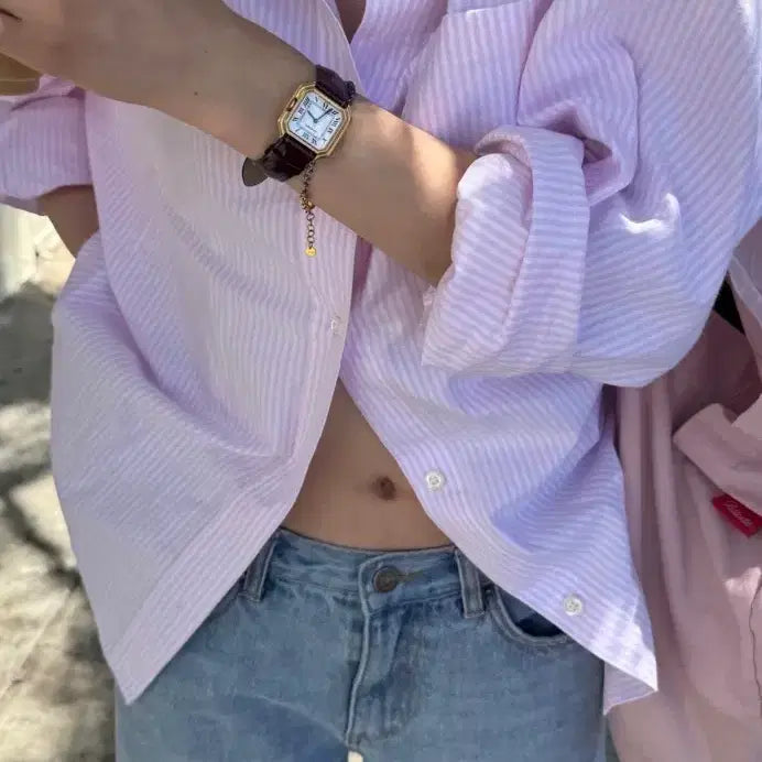 [BUNJANG] Ribbonbit Oxford Striped Shirt - Pink / 리본빛 옥스포드 스트라이프 셔츠 핑크 ribbonbit shirt