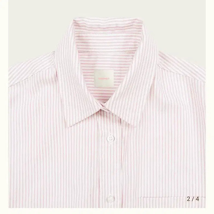 [BUNJANG] Ribbonbit Oxford Striped Shirt - Pink / 리본빛 옥스포드 스트라이프 셔츠 핑크 ribbonbit shirt