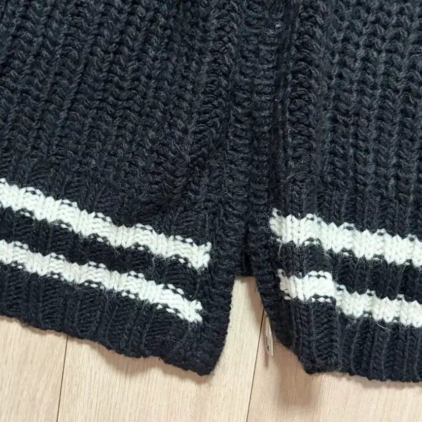 [BUNJANG] Color Block Knit Zip-Up Jacket / 배색 니트 집업 블랙/화이트