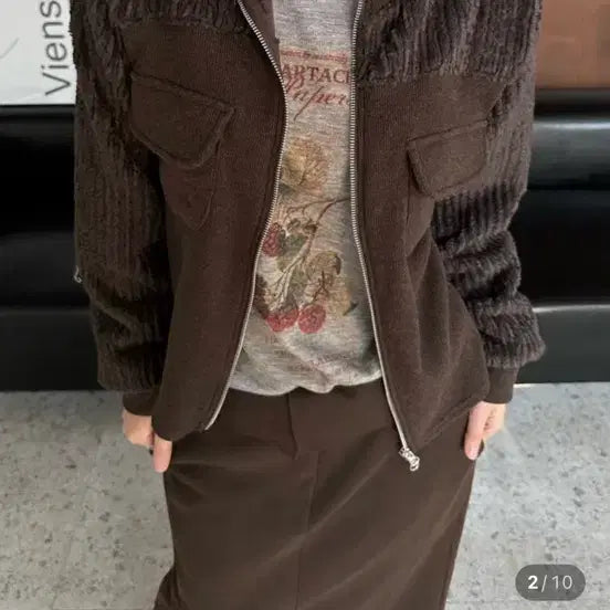 [BUNJANG] Brown Two-Way Zip-Up Jacket / 브라운 투웨이 집업 포켓