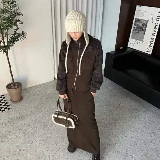 [BUNJANG] Brown Two-Way Zip-Up Jacket / 브라운 투웨이 집업 포켓