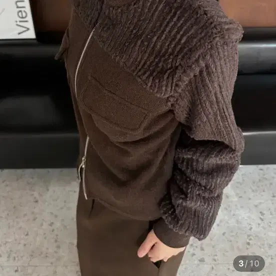 [BUNJANG] Brown Two-Way Zip-Up Jacket / 브라운 투웨이 집업 포켓