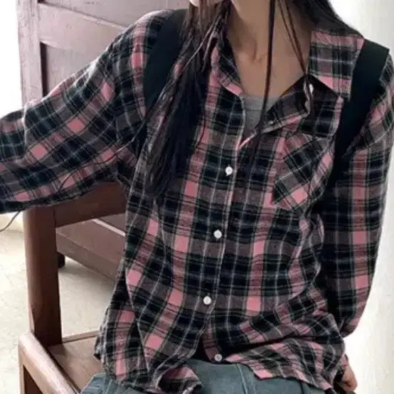 [BUNJANG] Ably Checkered Shirt / 에이블리 체크셔츠 겉기모 핑크
