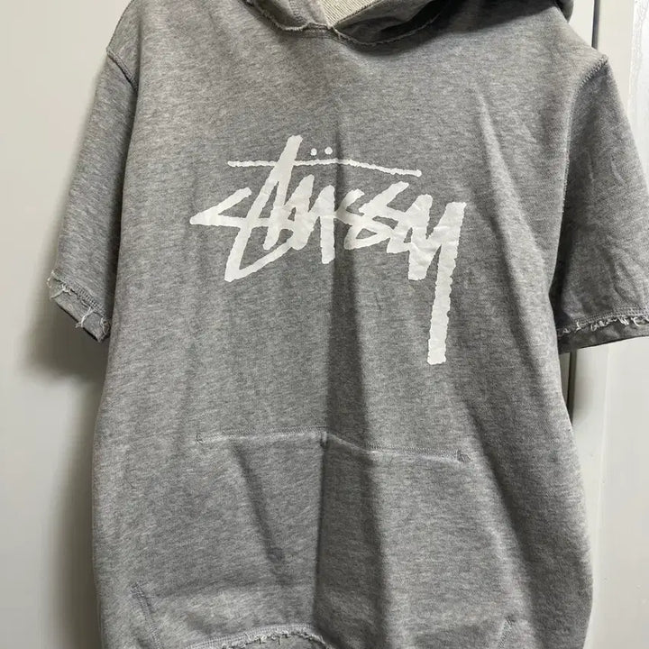 [BUNJANG] Stussy Grey Short Sleeve Hoodie / 스투시 그레이 반팔 후드티