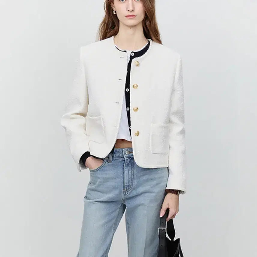 [BUNJANG] Dunst Classic Boucle Tweed Jacket Cream / 던스트 클래식 부클 트위드 자켓 크림