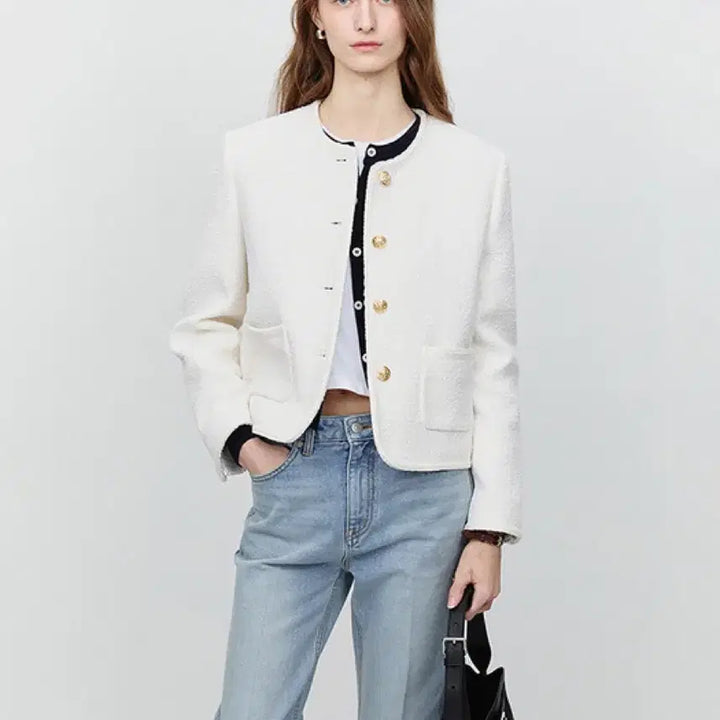 [BUNJANG] Dunst Classic Boucle Tweed Jacket Cream / 던스트 클래식 부클 트위드 자켓 크림