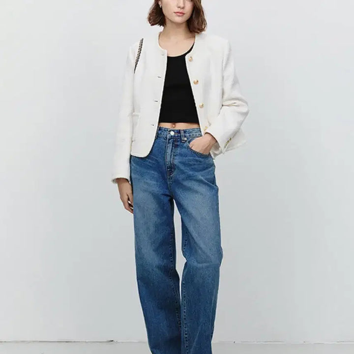 [BUNJANG] Dunst Classic Boucle Tweed Jacket Cream / 던스트 클래식 부클 트위드 자켓 크림