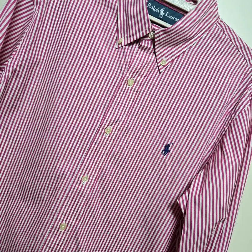 [BUNJANG] Polo Ralph Lauren Custom Fit Pink Stripe Shirt / 폴로 랄프로렌 정품 커스텀핏 핑크스트라이프 셔츠