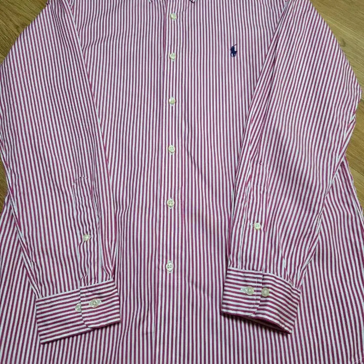 [BUNJANG] Polo Ralph Lauren Custom Fit Pink Stripe Shirt / 폴로 랄프로렌 정품 커스텀핏 핑크스트라이프 셔츠