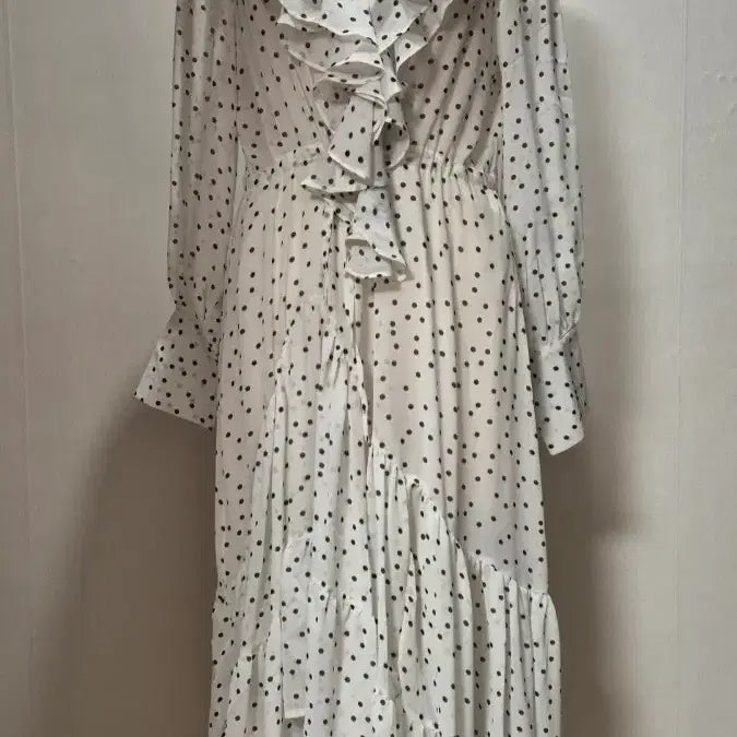 [BUNJANG] White Black Dot Long Dress / 화이트 블랙 도트 롱 원피스 66-77 op2