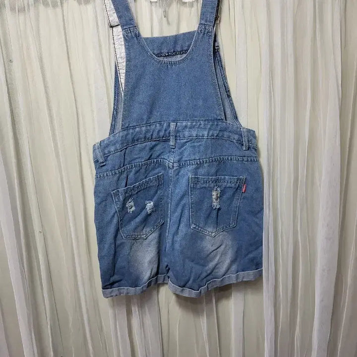 [BUNJANG] Jeans Denim Damage Patchpoint Overalls Shorts / 진스 데님 데미지 패치포인트 반바지 멜빵