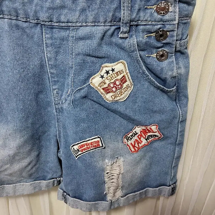 [BUNJANG] Jeans Denim Damage Patchpoint Overalls Shorts / 진스 데님 데미지 패치포인트 반바지 멜빵