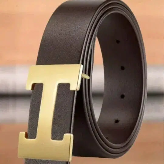 [BUNJANG] Brown Leather Belt with Gold Buckle / 금장 버클 브라운 벨트