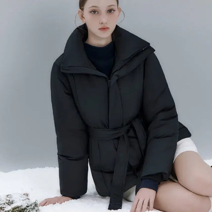 [BUNJANG] Ivana Helsinki Black Cashmere Down Coat / M 이바나헬싱키패딩 블랙패딩 벨트패딩 패딩코트 캐시미어패딩 오리털