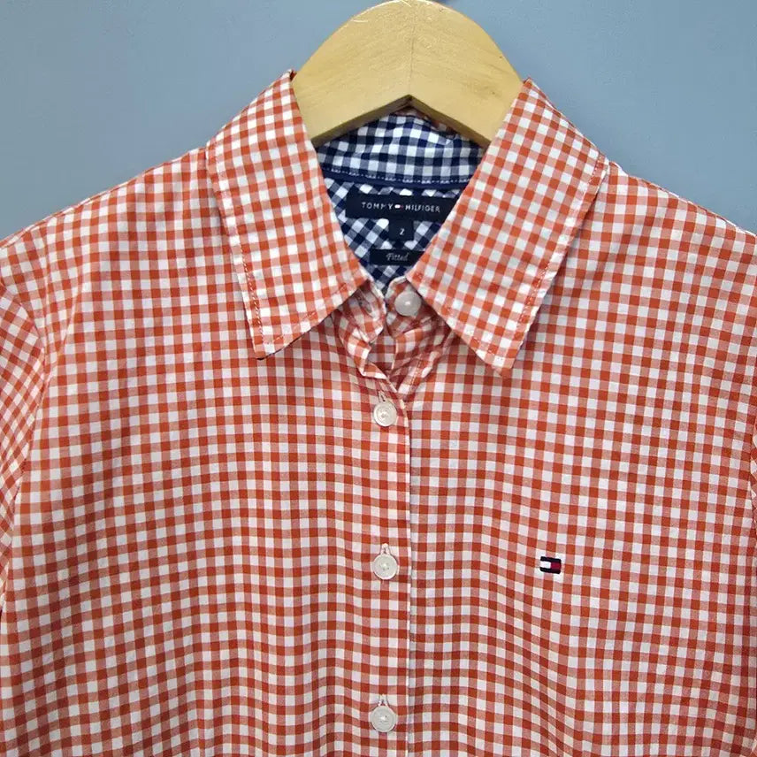[BUNJANG] Tommy Hilfiger Gingham Check Shirt Orange (Size 85) / 타미힐피거 깅엄 체크 셔츠 오렌지 85