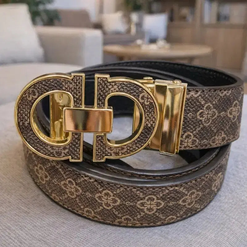 [BUNJANG] Patterned Gold Buckle Belt / 패턴 금장 버클 벨트