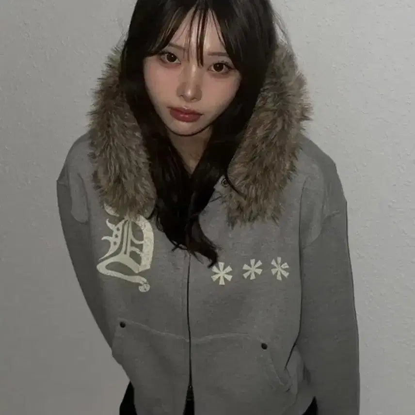 [BUNJANG] Amou Grey Fur Hoodie (Size 2) / 아모우 그레이 퍼 후드집업 (2사이즈)