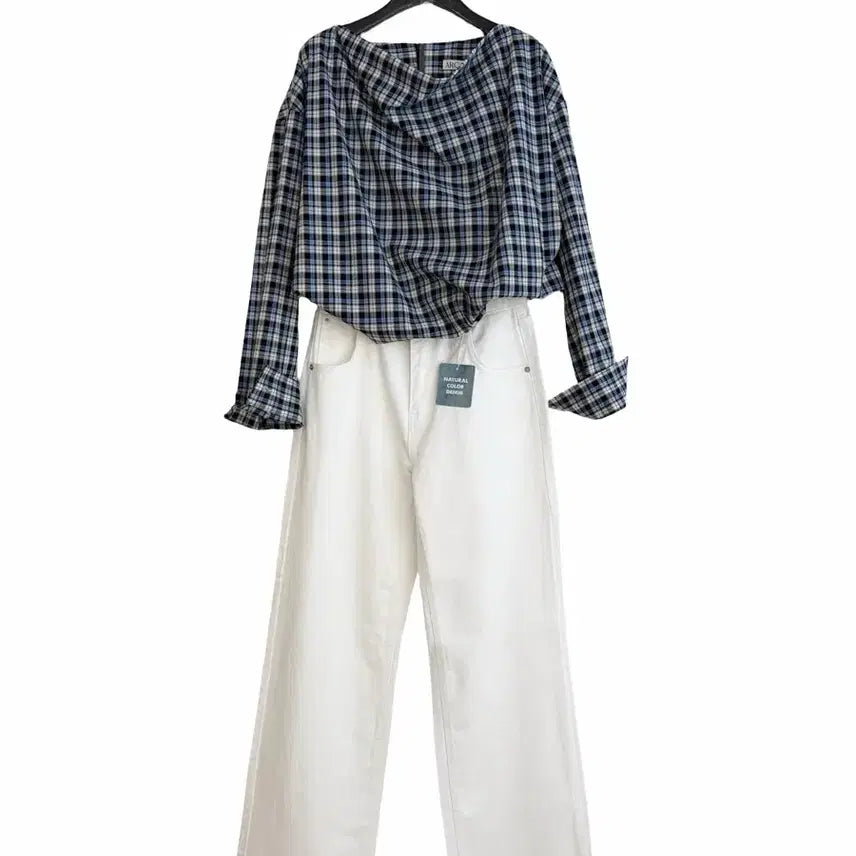 [BUNJANG] Checked Drape Cotton Blouse / 교신안함)체크 드레이프 코튼 블라우스-고퀄/투웨이