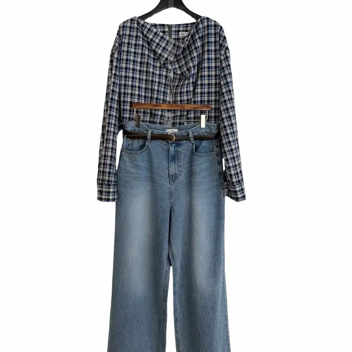 [BUNJANG] Checked Drape Cotton Blouse / 교신안함)체크 드레이프 코튼 블라우스-고퀄/투웨이