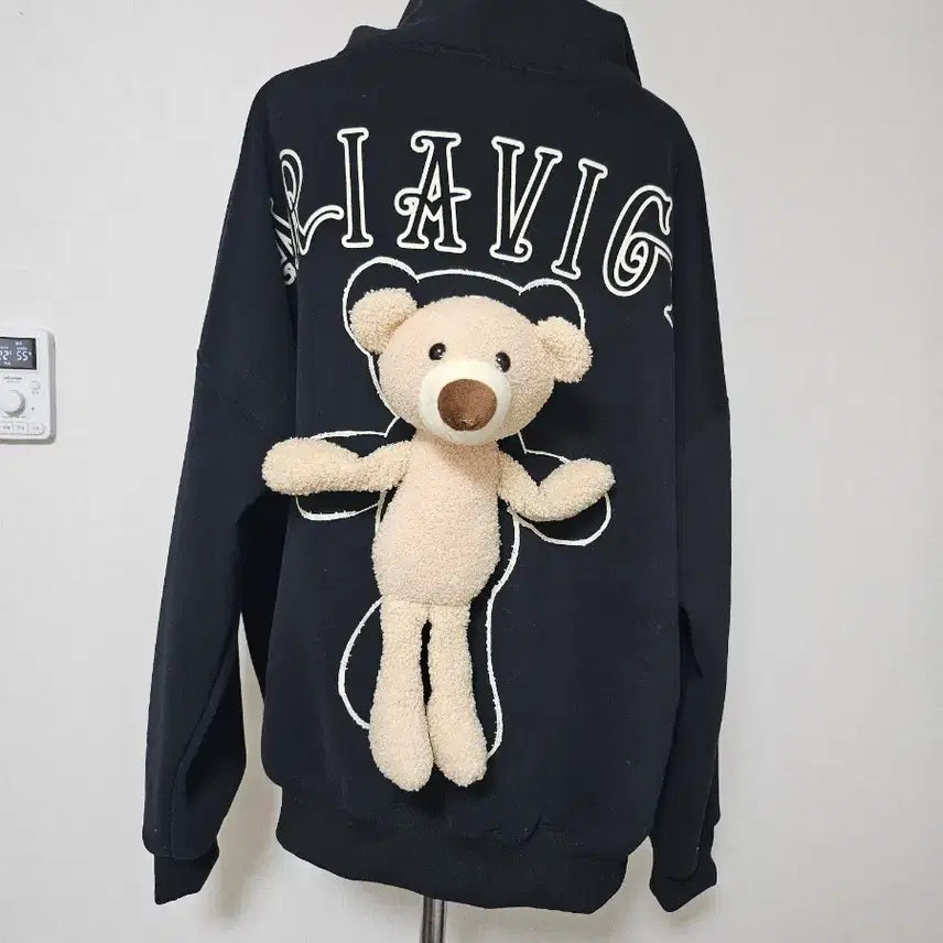 [BUNJANG] Oversized Teddy Bear Hooded Sweatshirt / 빅사이즈 오버핏 어부바 곰돌이 후드티 새상품