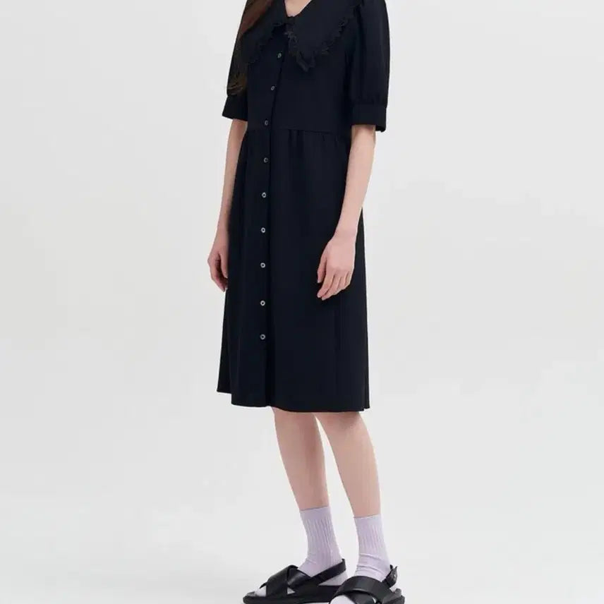 [BUNJANG] Beanpole Ladies Black Lace Collar Volume Dress / 빈폴 레이디스 블랙 레이스 칼라 볼륨 원피스 블랙 S