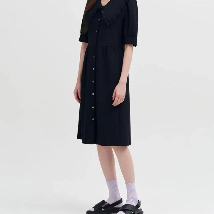 [BUNJANG] Beanpole Ladies Black Lace Collar Volume Dress / 빈폴 레이디스 블랙 레이스 칼라 볼륨 원피스 블랙 S