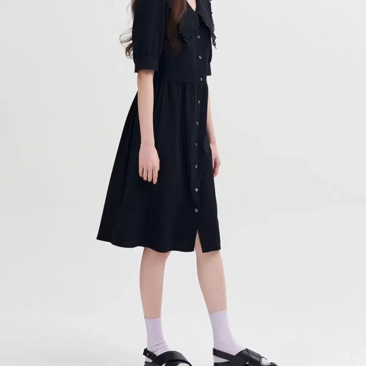 [BUNJANG] Beanpole Ladies Black Lace Collar Volume Dress / 빈폴 레이디스 블랙 레이스 칼라 볼륨 원피스 블랙 S