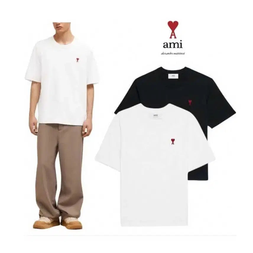 [BUNJANG] AMI Heart Logo Short Sleeve T-shirt / 아미 하트 로고 반팔 티셔츠 화이트/블랙