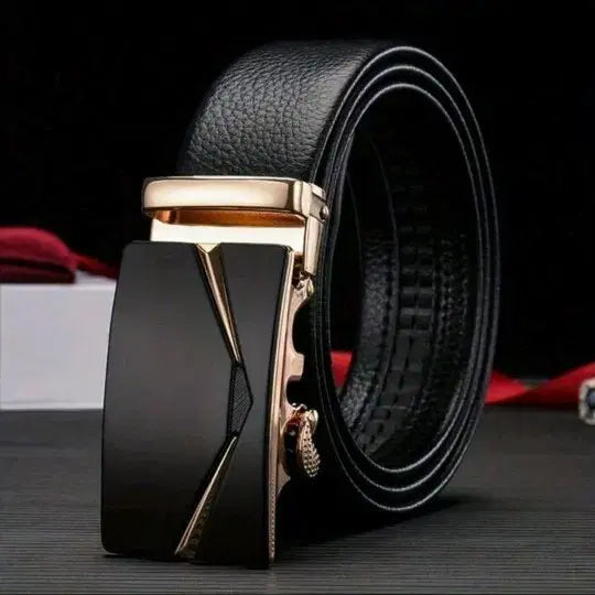 [BUNJANG] Black Leather Automatic Buckle Belt / 블랙 가죽 자동 버클 벨트