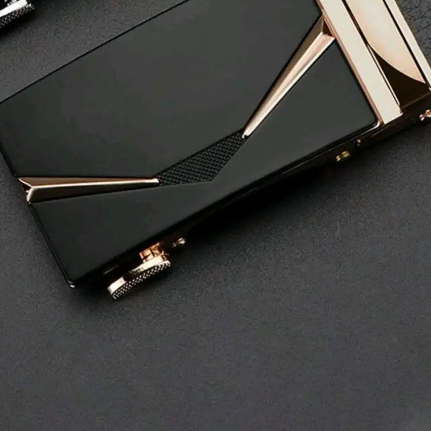 [BUNJANG] Black Leather Automatic Buckle Belt / 블랙 가죽 자동 버클 벨트