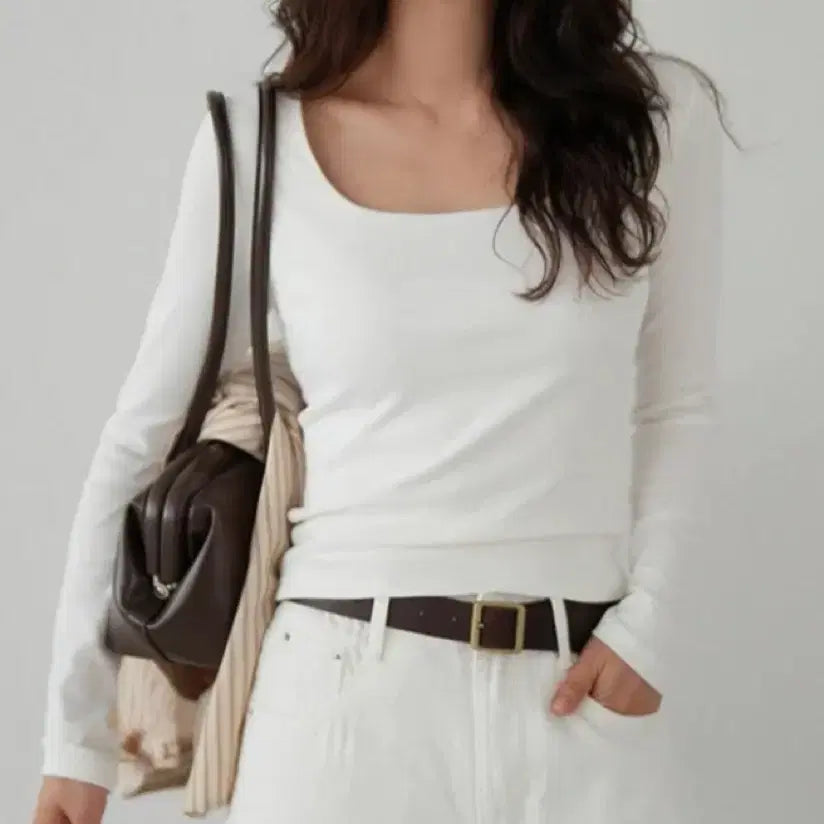 [BUNJANG] Square Neck Long Sleeve Shirt / 스퀘어넥 긴팔티