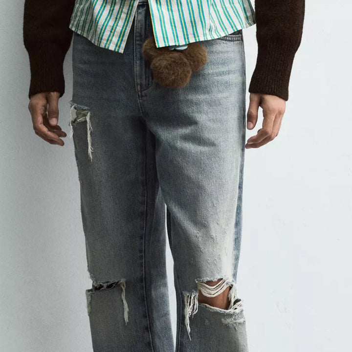 [BUNJANG] Zara Mickey Mouse Denim Pants / 자라 x 디즈니 x 해리 램버트 립드 플레어 핏 진 블루