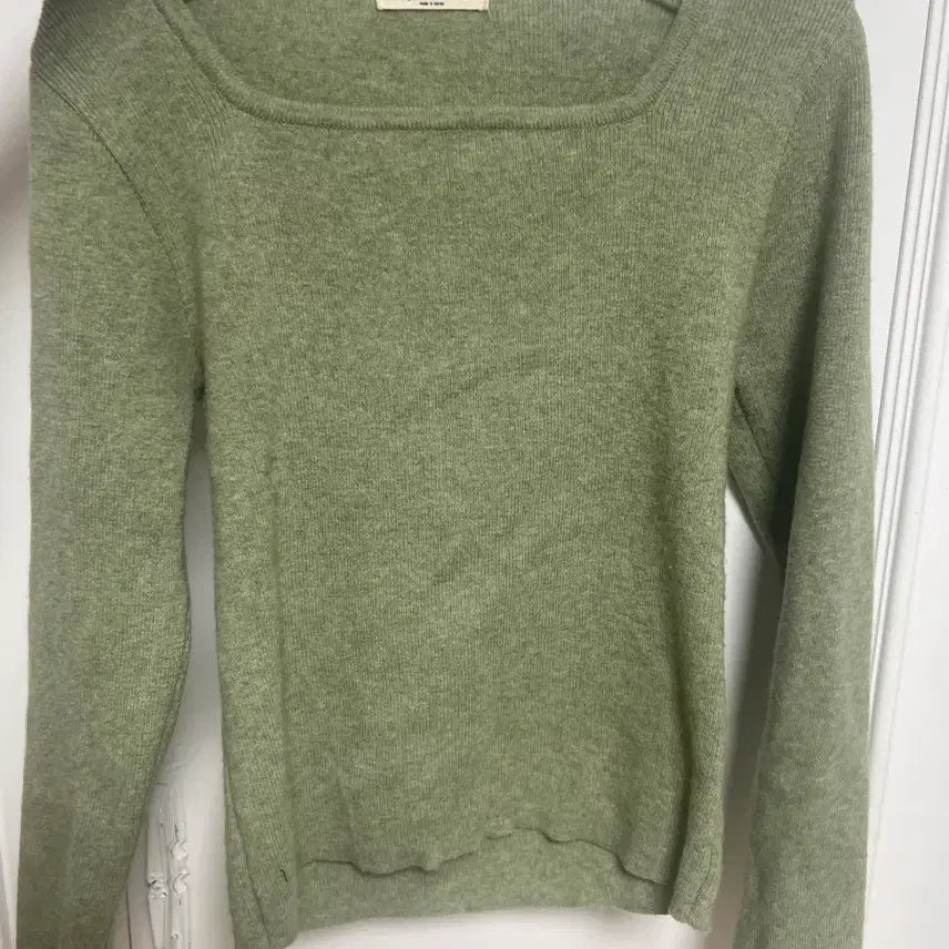 [BUNJANG] Olive Green Square Neck Knit Top / 올리브그린 스퀘어넥 니트 긴팔
