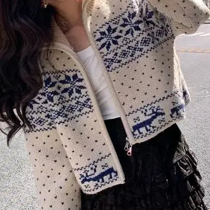 [BUNJANG] Nordic Pattern Knit Zip-Up Cardigan / 노르딕 패턴 니트 집업 가디건(시착만함,얇은 가디건느낌)