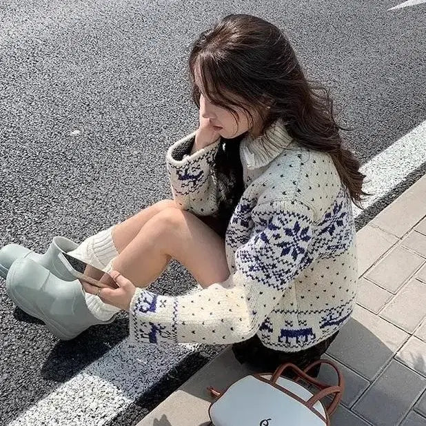 [BUNJANG] Nordic Pattern Knit Zip-Up Cardigan / 노르딕 패턴 니트 집업 가디건(시착만함,얇은 가디건느낌)