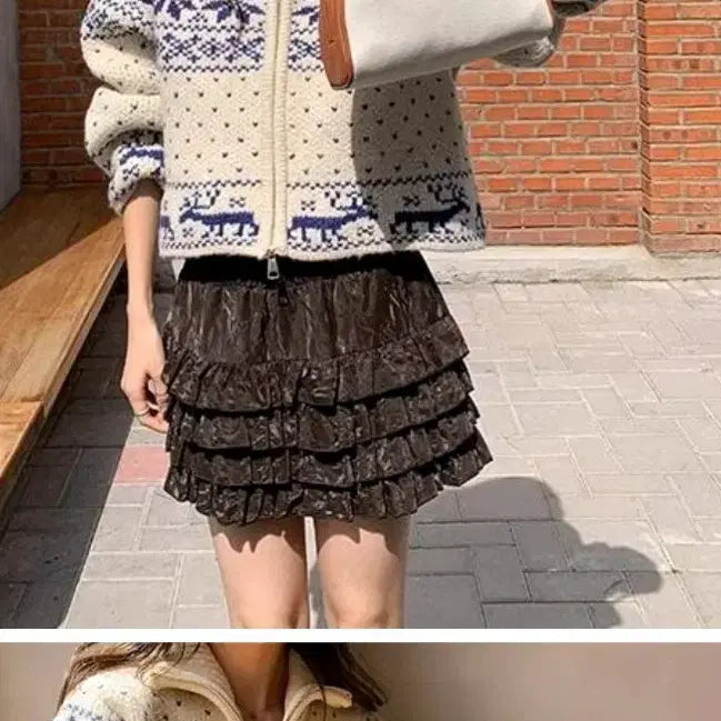 [BUNJANG] Nordic Pattern Knit Zip-Up Cardigan / 노르딕 패턴 니트 집업 가디건(시착만함,얇은 가디건느낌)