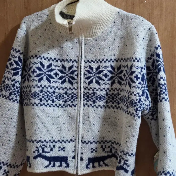 [BUNJANG] Nordic Pattern Knit Zip-Up Cardigan / 노르딕 패턴 니트 집업 가디건(시착만함,얇은 가디건느낌)