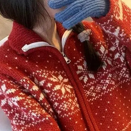 [BUNJANG] Nordic Pattern Knit Zip-Up Cardigan / 노르딕 패턴 니트 집업 가디건(시착만함,얇은 가디건느낌)