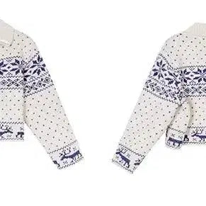 [BUNJANG] Blue Pattern Knit Cropped Cardigan / 겨울 니트 가디건 블루 패턴