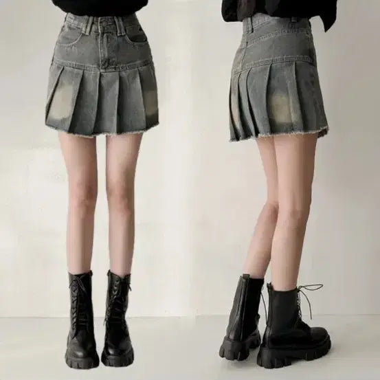 [BUNJANG] Vintage Washed Denim Pleated Mini Skirt / 빈티지 워싱 데님 플리츠 미니스커트