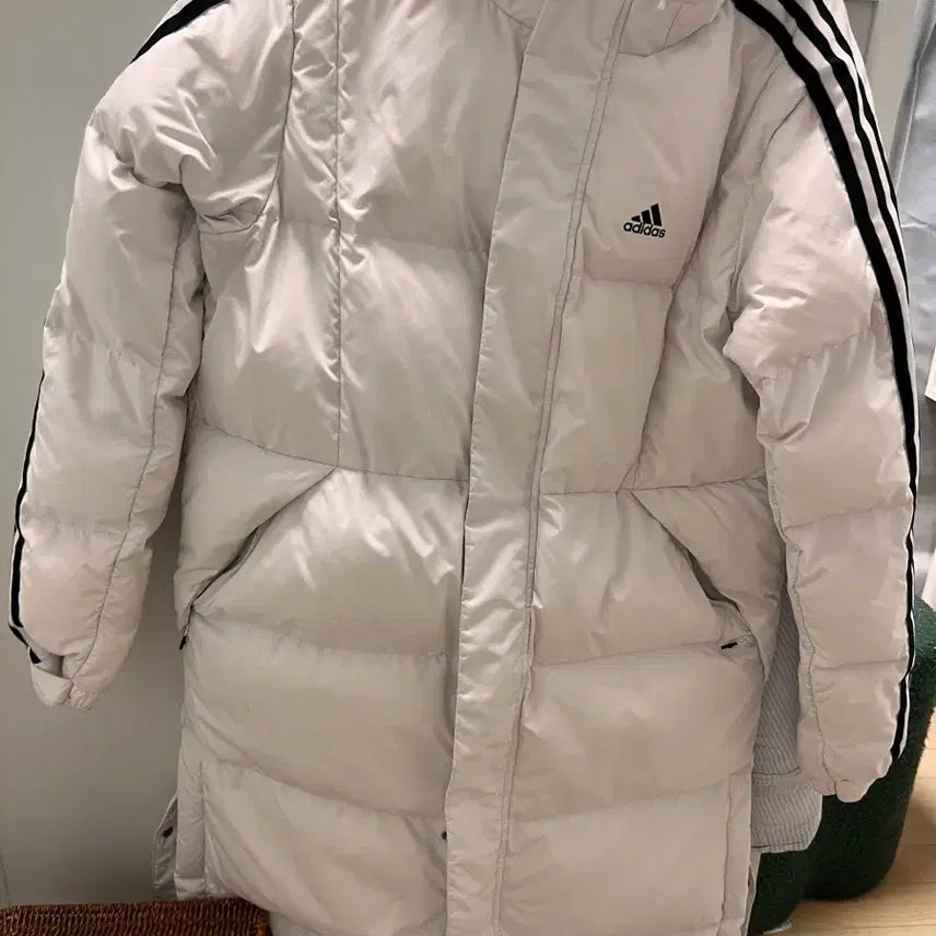 [BUNJANG] Adidas 3-Stripes Long Padded Jacket White (M) / (실사첨부) 3s 아디다스 롱패딩 화이트 M