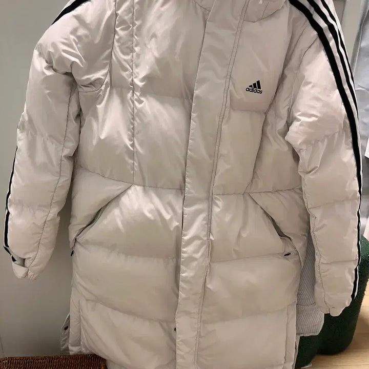 [BUNJANG] Adidas 3-Stripes Long Padded Jacket White (M) / (실사첨부) 3s 아디다스 롱패딩 화이트 M