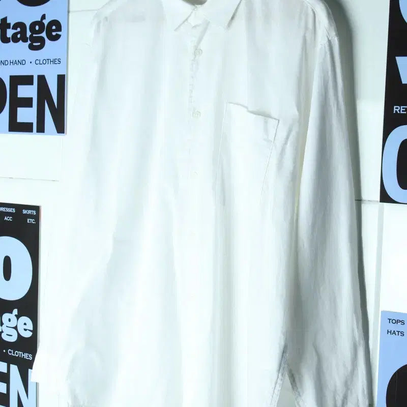 [BUNJANG] Vintage Linen Shirt White / (M-L) 브랜드빈티지 셔츠 남방 린넨 흰색 화이트 무지-17567
