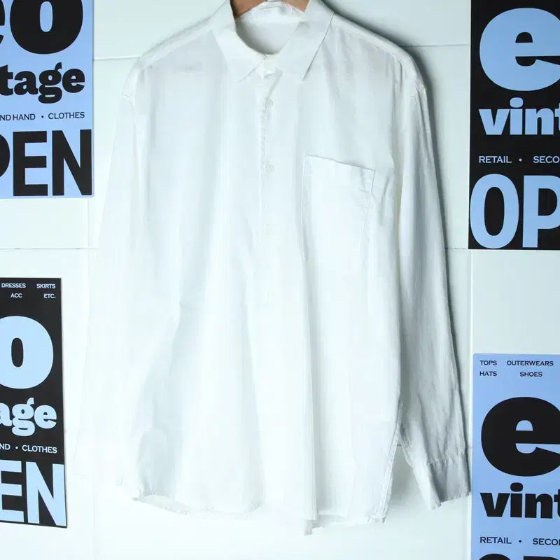[BUNJANG] Vintage Linen Shirt White / (M-L) 브랜드빈티지 셔츠 남방 린넨 흰색 화이트 무지-17567
