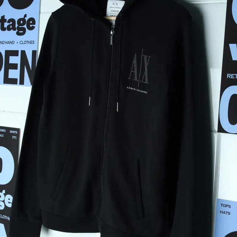 [BUNJANG] Armani Hooded Zip-Up Black Casual Jacket / W(M-L) 아르마니 후드집업 블랙 비즈 놈코어-1756C