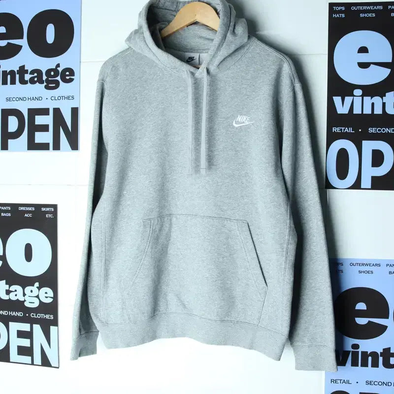 [BUNJANG] Nike Gray Swoosh Hoodie / (S-M) 나이키 후드티셔츠 그레이 스우시 노멀-17578