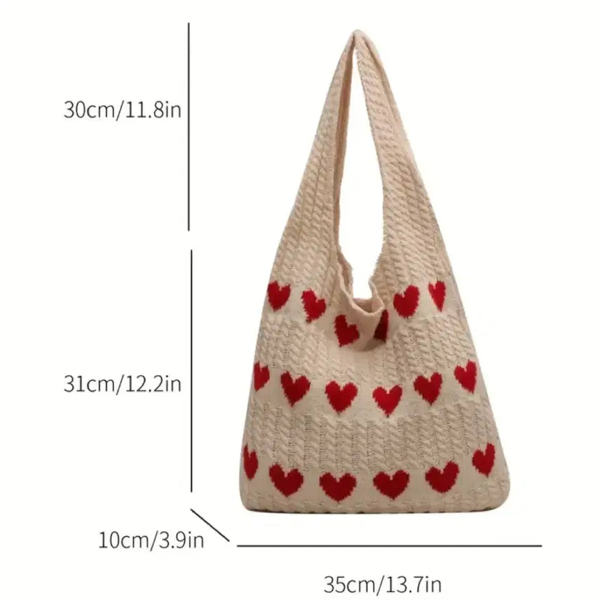 [BUNJANG] Heart Pattern Knit Shoulder Bag / 새상품) 하트패턴 숄더 데일리 니트 가방 니트백 에코백