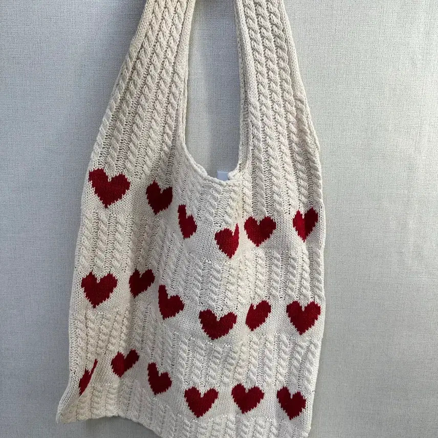 [BUNJANG] Heart Pattern Knit Shoulder Bag / 새상품) 하트패턴 숄더 데일리 니트 가방 니트백 에코백