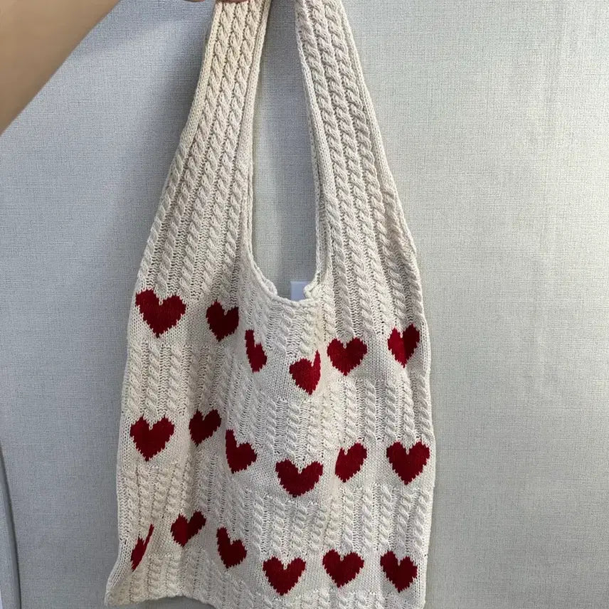 [BUNJANG] Heart Pattern Knit Shoulder Bag / 새상품) 하트패턴 숄더 데일리 니트 가방 니트백 에코백